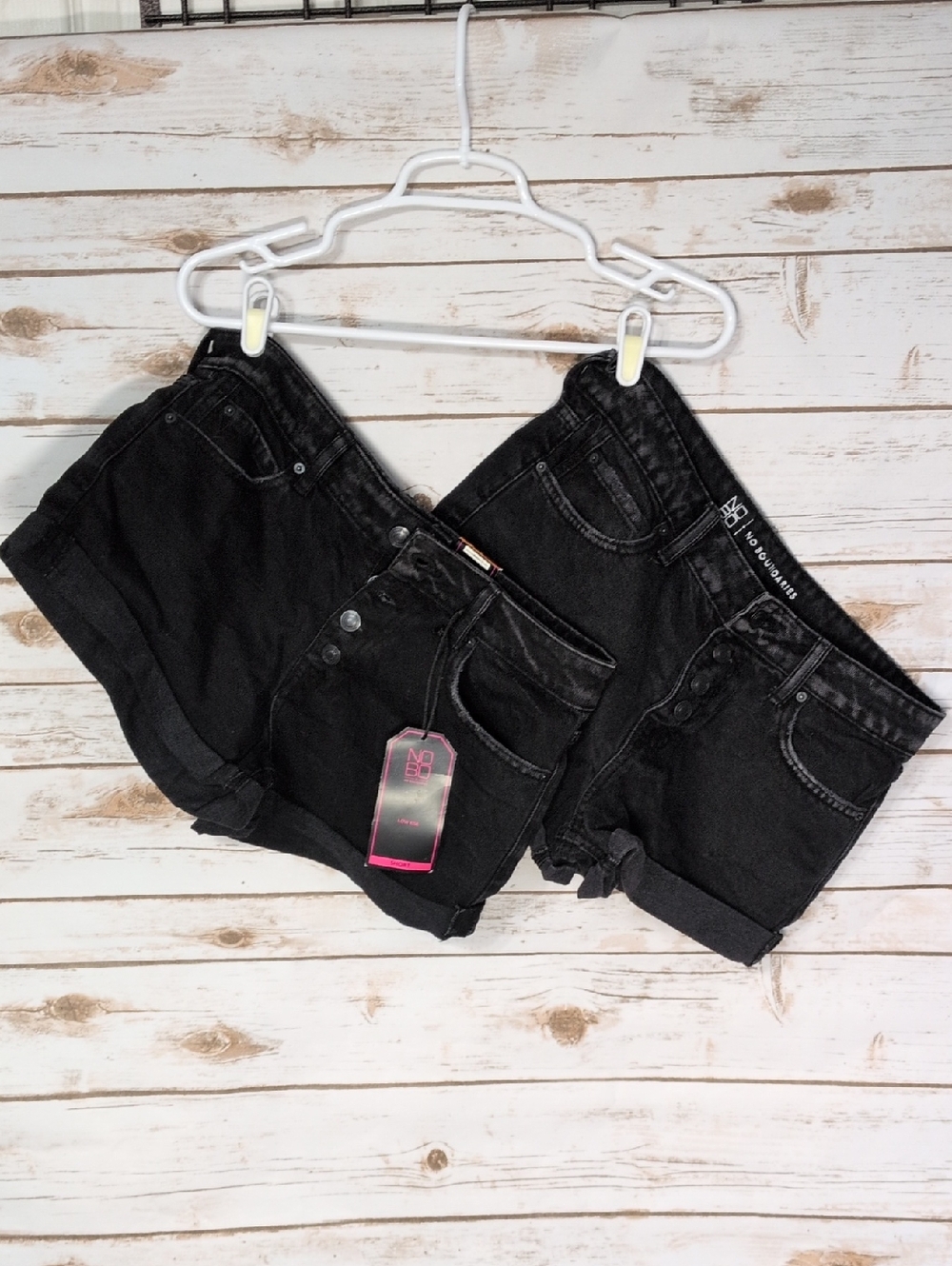 No Boundaries Black Low-Rise Rolled Hem Denim Shorts